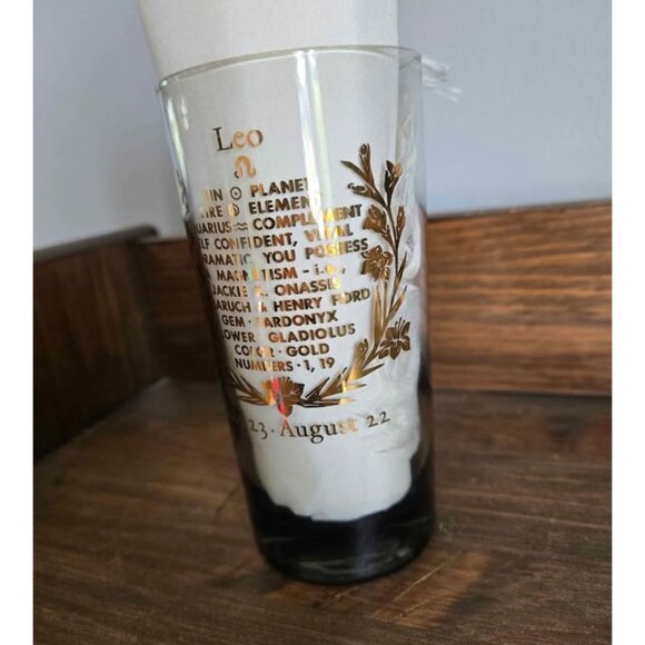 Vintage Leo Zodiac Glass Mid Century 60s/70s Smoked Glass Gold Trim - Picture 8 of 11